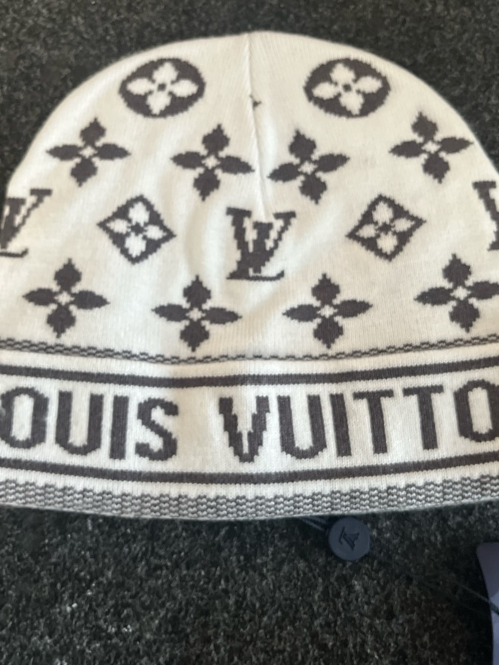 Louis Vuitton Cream and Black Monogram Knit Beanie